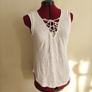 Splendid Women's Tank Tops Sleeveless Shirt White Lace Up V Neck Shirt Small
